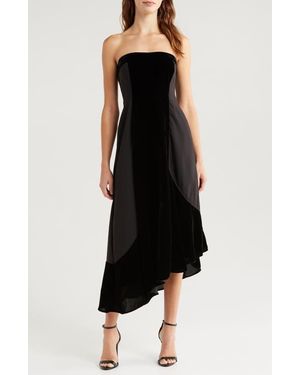 Du Paradis Geneva Mixed Media Strapless Asymmetric Midi Dress - Black