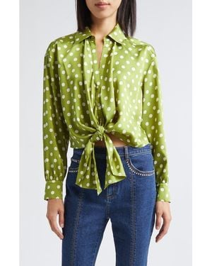 Cinq À Sept Camille Polka Dot Marianna Tie Front Top - Green