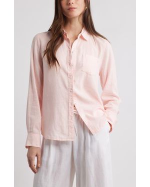 Caslon Linen Blend Button-Up Shirt - Pink