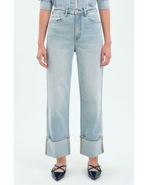 DAZE Eastside High Waist Cuff Crop Straight Leg Jeans - Blue