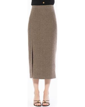 Alexia Admor Onyx Midi Skirt With Side Slit - Natural