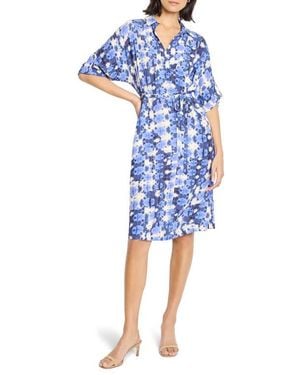NIC+ZOE Devon Shibori Stone Tie Belt Dress - Blue