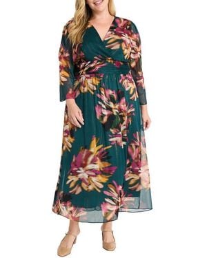 Maggy London Metallic Long Sleeve Chiffon Dress - Multicolor