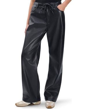 Rag & Bone Phoebe Faux Leather Drawstring Wide Leg Pants - Blue