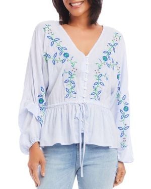 Karen Kane Floral Embroidered Top - Blue