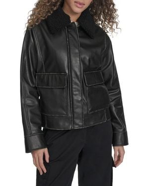 Levi's Relaxed Faux Leather Aviator Jacket With Removable Sherpa Collar - Black