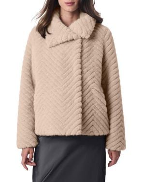 Bernardo Chevron Quilted Faux Fur Jacket - Gray