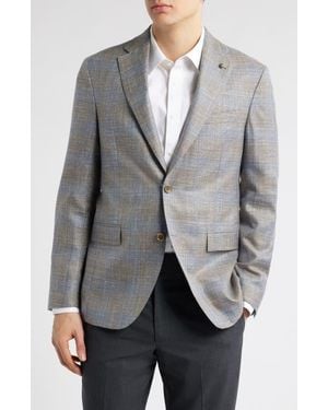 Jack Victor Midland Contemporary Fit Plaid Slub Wool & Silk Blend Sport Coat - Gray