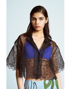 TOPSHOP Embroidered Mesh Crop Top - Blue