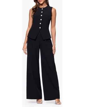 Xscape Evenings Laguna Sleeveless Button Front Jumpsuit - Blue