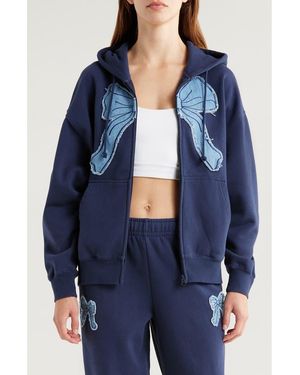 PacSun Denim Appliqué Zip-Up Cotton Blend Hoodie - Blue