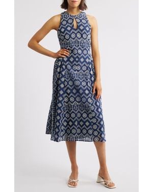 Adelyn Rae Soraia Eyelet Embroidery Midi Dress - Blue