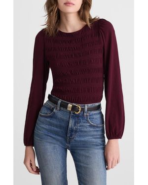 Madewell Smocked Boat Neck Long Sleeve Cotton Top - Red
