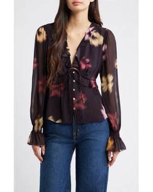 Rails Alixa Floral Ruffle Button-Up Shirt - Black