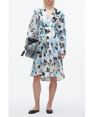 3.1 Phillip Lim Joyful Tulips Long Sleeve Silk Blend Shirtdress - Blue