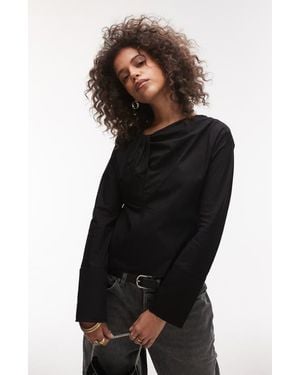 TOPSHOP Poplin Twist Front Top - Black