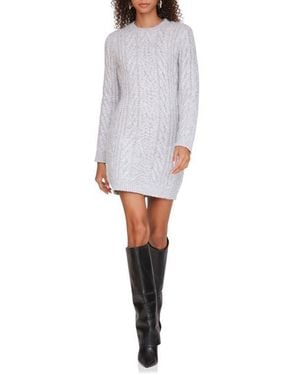 Avec Les Filles Long Sleeve Cable Stitch Mini Sweater Dress - Gray