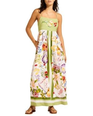 Seafolly Riviera Coast Linen Blend Cover-Up Maxi Dress - Yellow