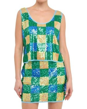 Endless Rose Sequin Check Tank - Blue