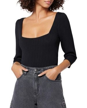 Joie Isa Square Neck Rib Stitch Top - Black