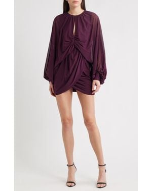 Black Halo Scarlatta Ruched Long Sleeve Cocktail Minidress - Red