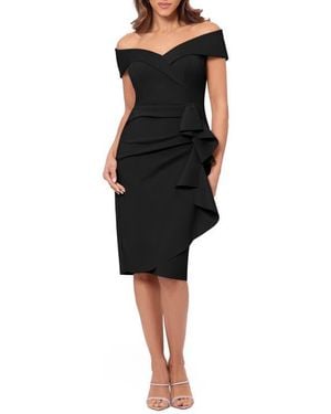 Xscape Evenings Ruffle Off The Shoulder Scuba Knit Cocktail Dress - Black