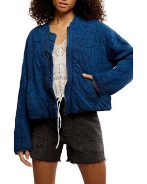 Free People Rose Front Zip Jacket - Blue