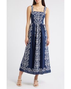 Julia Jordan Embroidered Square Neck Dress - Blue