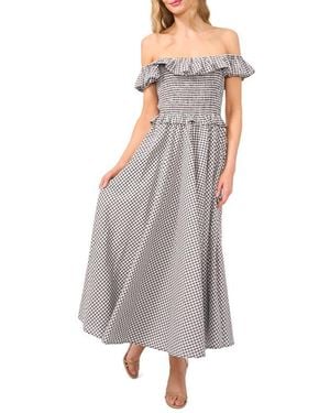 Cece Gingham Off The Shoulder Cotton Dress - Gray