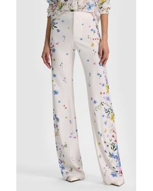 Alice + Olivia Andrew Placed Floral Slim Bootcut Pants - White