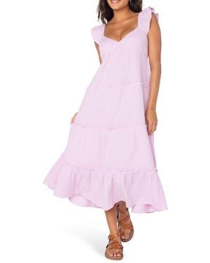 Roxy Palmy Days Tiered Cotton Midi Dress - Pink