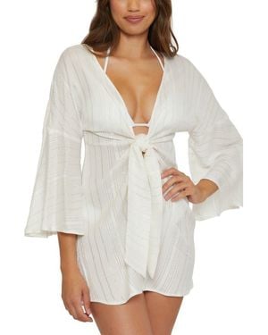 Becca Radiance Metallic Stripe Long Sleeve Cover-Up Tunic - White