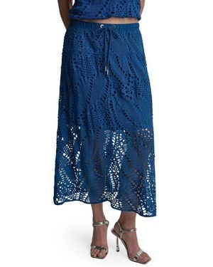 DKNY Crochet Leaf Midi Skirt - Blue