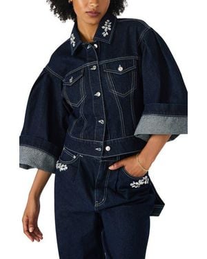 Steve Madden Dorothy Rhinestone Detail Denim Jacket - Blue