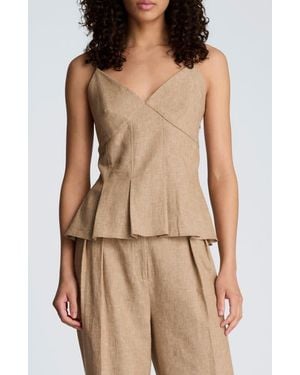 Kenneth Cole Pleat Hem Linen Blend Camisole - Brown
