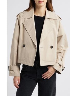 BCBGMAXAZRIA Double Breasted Crop Trench Coat - Natural