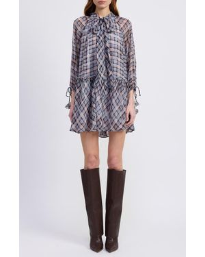 En Saison Briar Plaid Long Sleeve Minidress - Multicolor