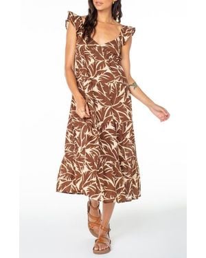 Roxy Palmy Days Tiered Cotton Midi Dress - Brown