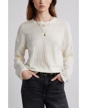 Treasure & Bond Pointelle Cotton Crewneck Knit Top - White