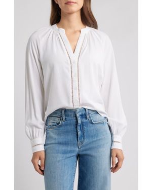 Cloth & Stone Shirred Button-Up Shirt - White