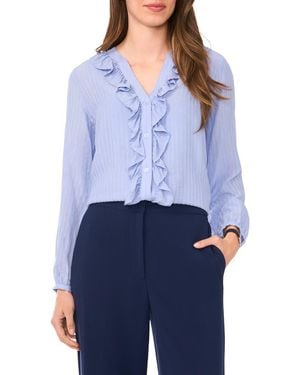 Halogen® Ruffle Placket Stripe Button-Up Shirt - Blue