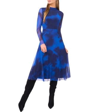 Halogen® Dye Long Sleeve Mesh Midi Dress - Blue