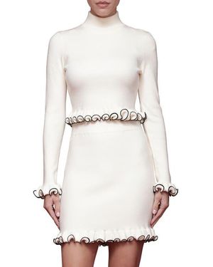 Avec Les Filles Ruffle Trim Mock Neck Sweater - White