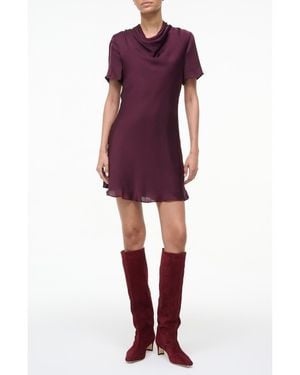 STAUD Iris Cowl Neck Stretch Silk Minidress - Red