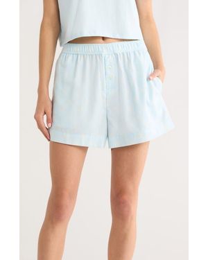 Open Edit Print Cozy Flannel Boxer Pajama Shorts - Blue