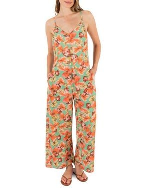 Hurley Gingko Clouds Pring Wide Leg Jumpsuit - Orange