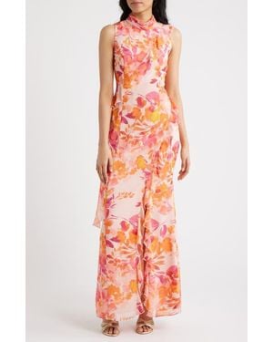 Eliza J Ruffle Mock Neck Maxi Dress - Orange