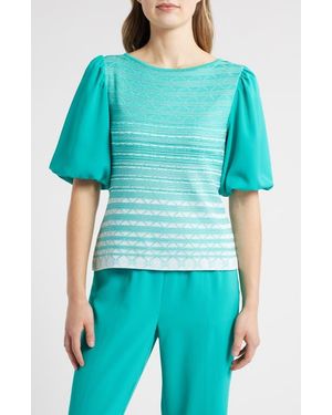 Ming Wang Stripe Mixed Media Jacquard Tunic - Blue