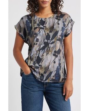 Apny Printed Cap Sleeve Shell - Black
