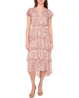 Halogen® Floral Flutter Sleeve Tiered Maxi Dress - Pink